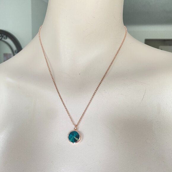 Butler Emerald Green Crystal Rose Gold Tone Necklace - Picture 2 of 9
